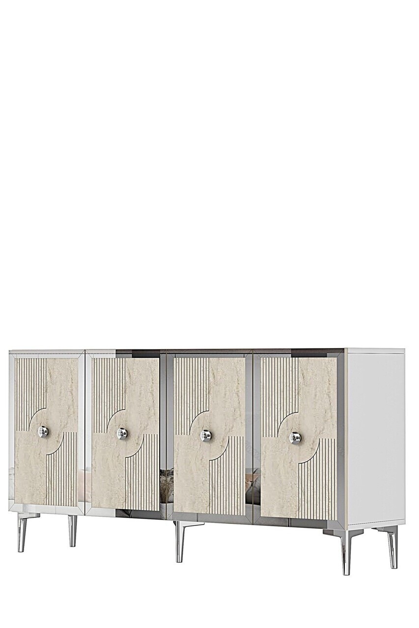 Consola, Hanah Home, Pega 150, 125x75x32 cm, White / Travertine / Silver — imaginea 4