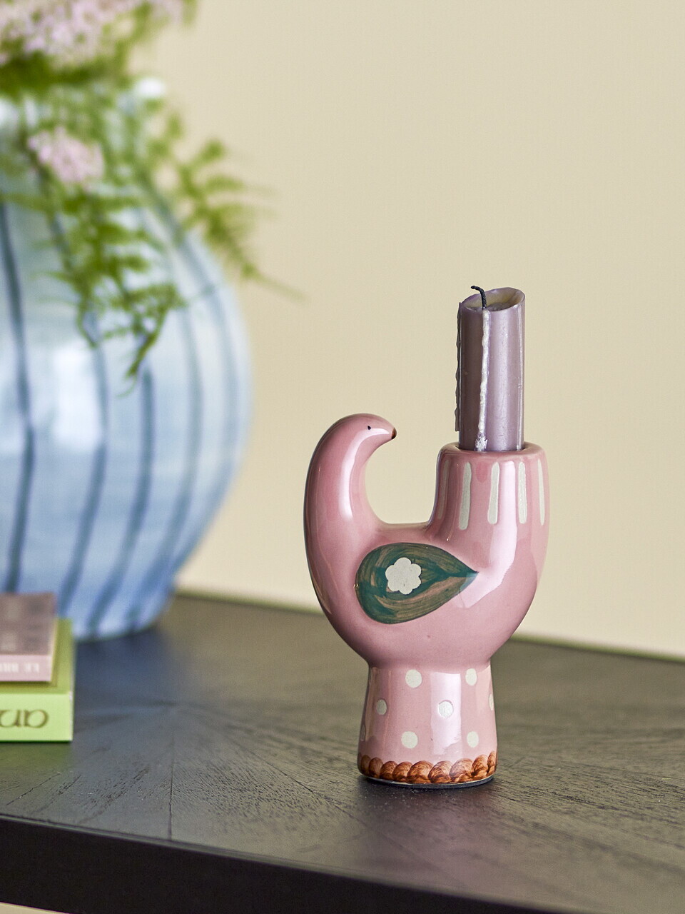 Suport pentru lumanari, Bloomingville, Trudy, 9x6x12.5 cm, ceramica, roz - imagine 3
