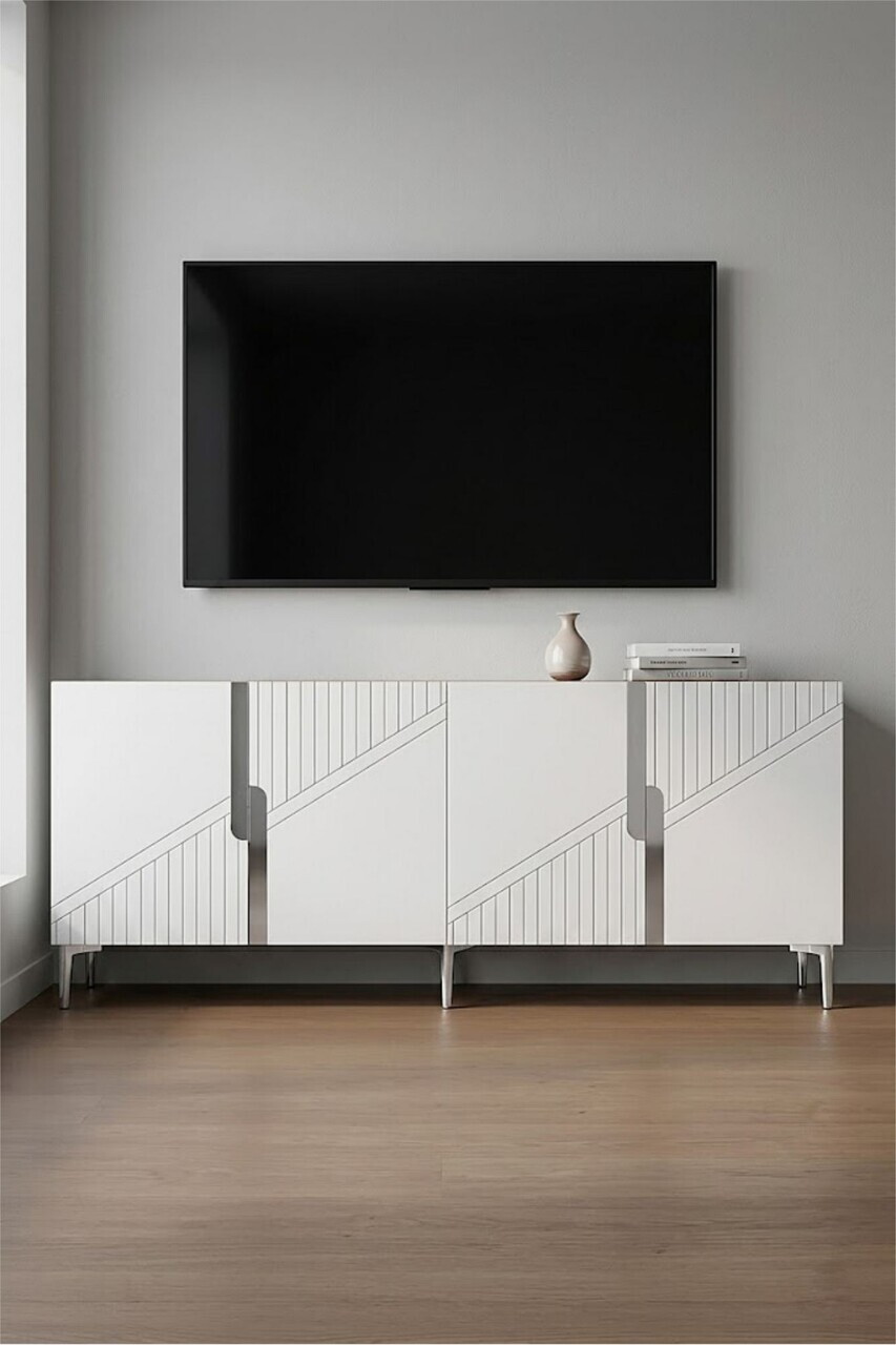 Consola, Hanah Home, Evva 150, 125x75x32 cm, Stejar Safir / Alb / Argintiu — imaginea 5