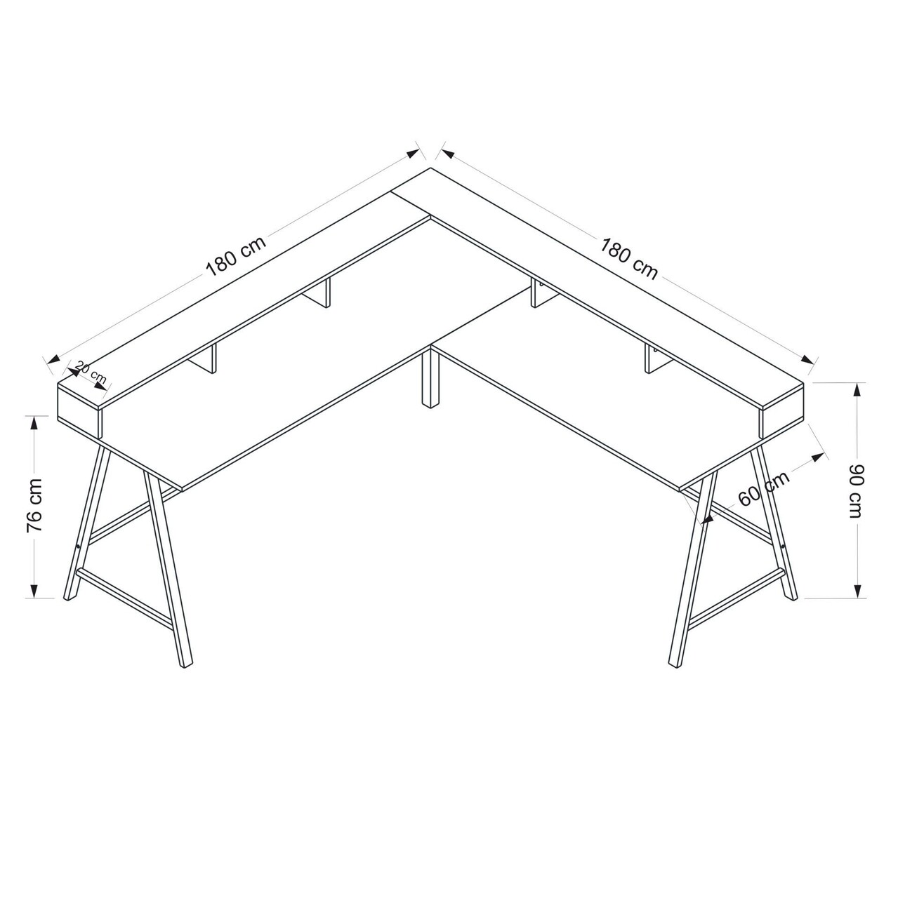Birou, Minerva, Team, 180x90x60 cm, PAL, Negru