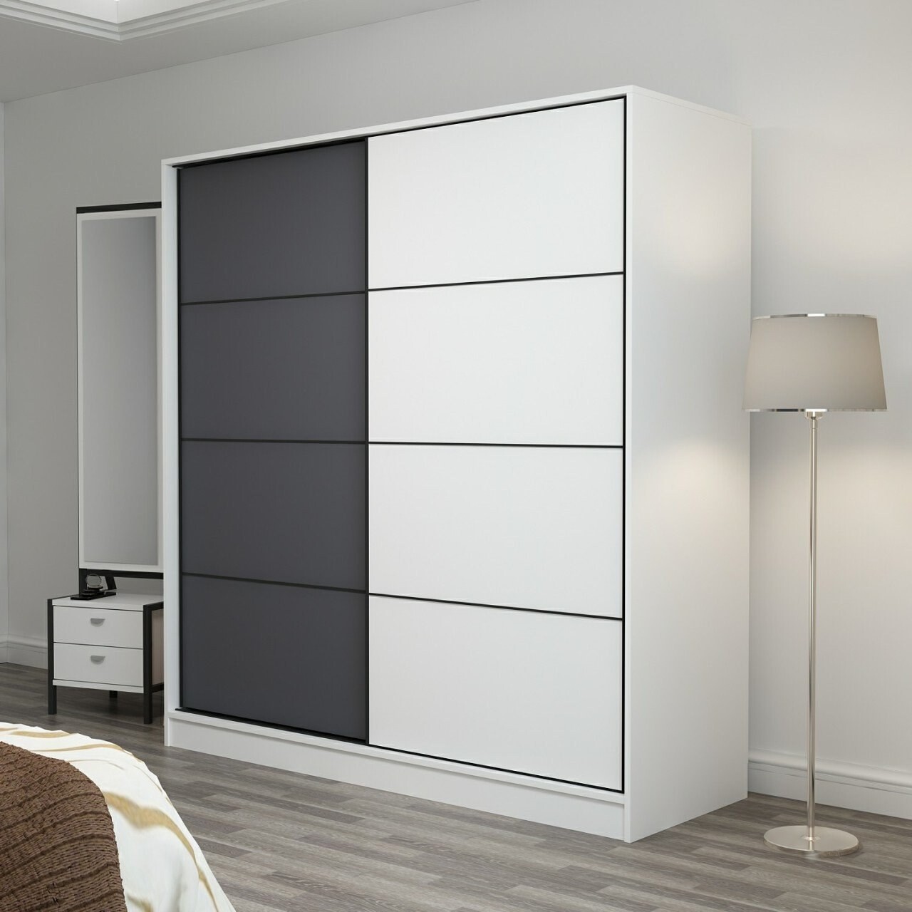 Dulap pentru haine, Minerva, Kale, 180x210x52 cm, PAL, Alb / Antracit - 2 | YEO