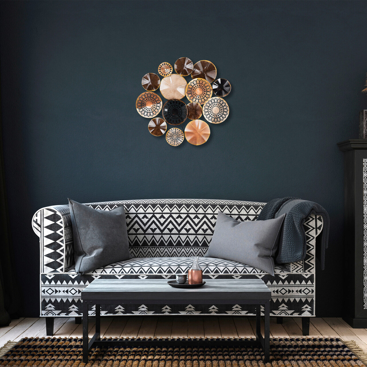 Decoratiune de perete, Sanatsal, Metal, Dimensiune: 32 x 90 cm, Multicolor - 2 | YEO