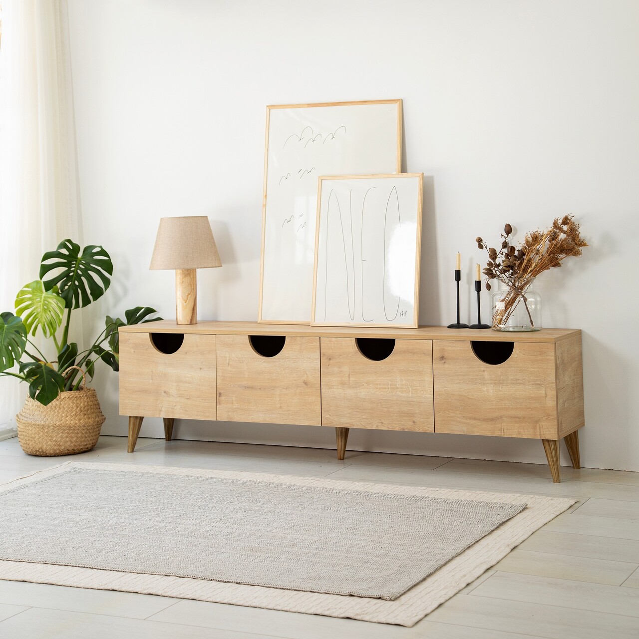 Comoda TV, Neostill, Four Seasons, 180x50x35 cm, Cadru: PAL MELAMINAT 100%., Stejar - 1 | YEO