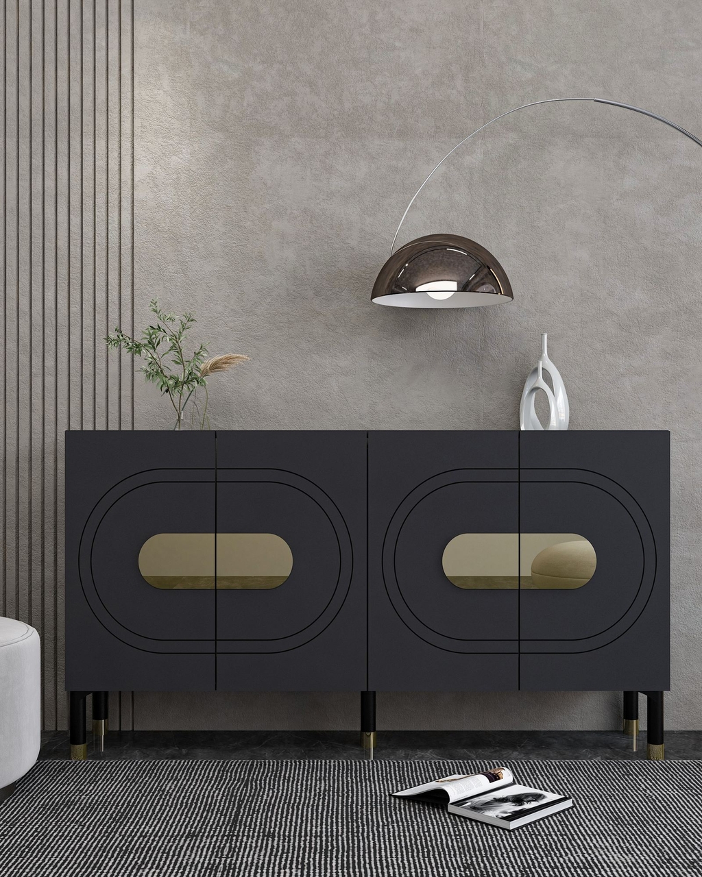 Consola, Hanah Home, Demet, 150x75x35 cm, PAL , Antracit / Aur