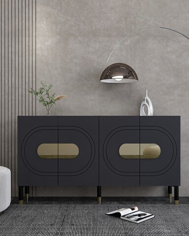 Consola, Hanah Home, Demet, 150x75x35 cm, PAL , Antracit / Aur