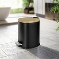 Cos de gunoi cu pedala Fianema, Wenko, 17x21x23.5 cm, otel/bambus/polipropilena, negru/natur