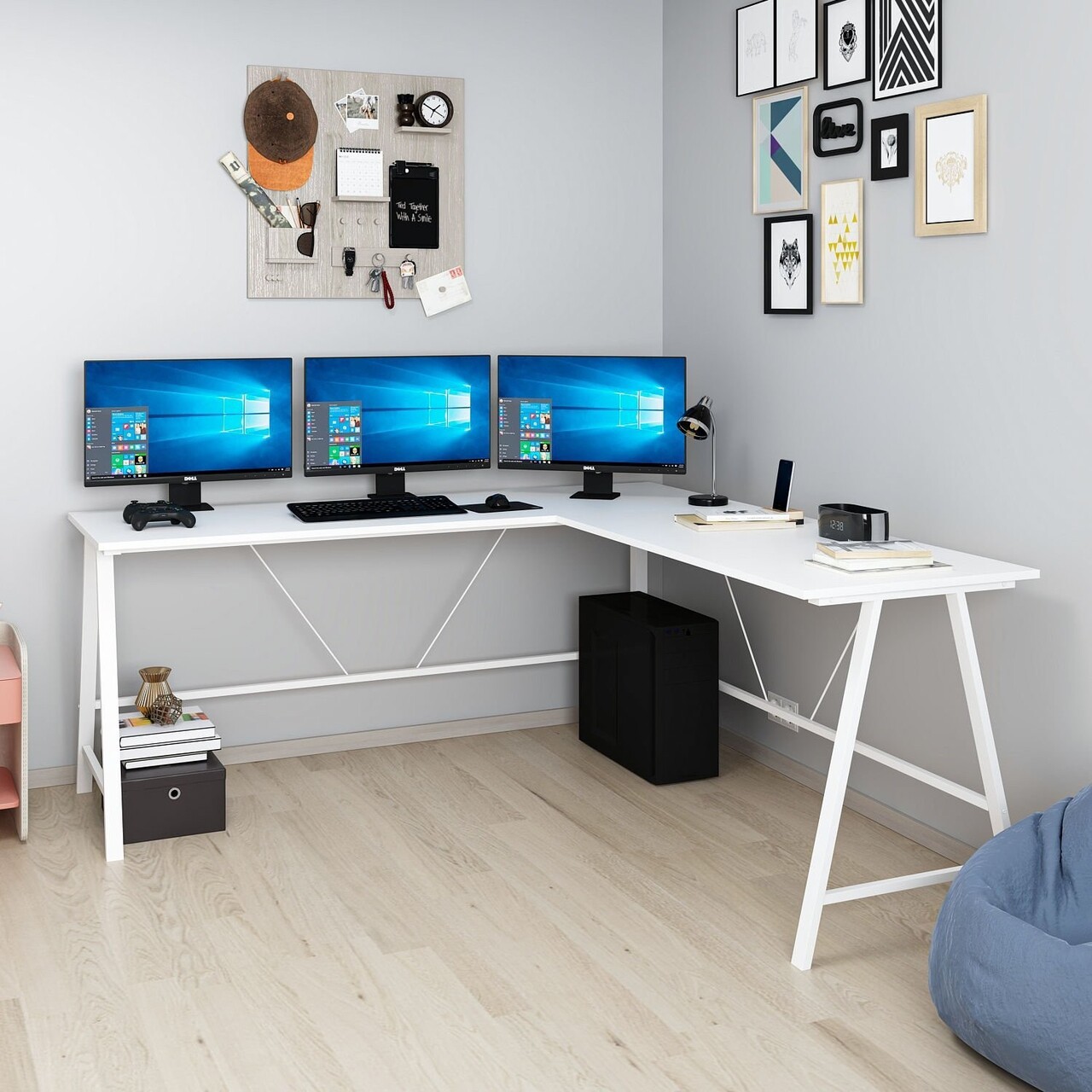 Birou, Minerva, Team L, 180x76x60 cm, PAL, Alb - 1 | YEO