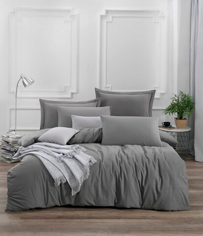 Lenjerie de pat dubla 3 piese, fresh color - grey, enlora home, bumbac ranforce