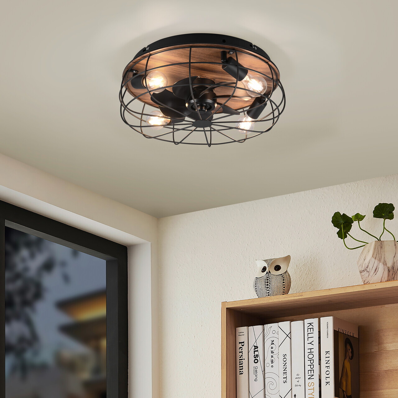 Plafoniera cu ventilator Trondheim, RL, 49x17.5 cm, 10W, 4x E27, metal, negru mat/natur - view 6
