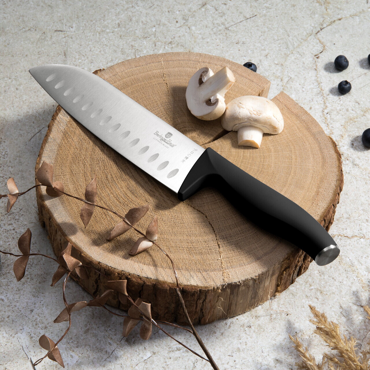 Set 5 cutite cu suport magnetic Berlinger Haus, Matte Black, inox/lemn, negru/natur - imagine 13