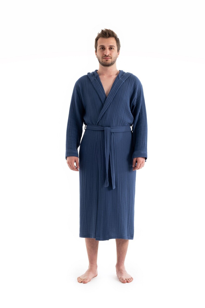 Halat de baie unisex, DC Home, Muslin, Bumbac , Albastru navy - 2 | YEO