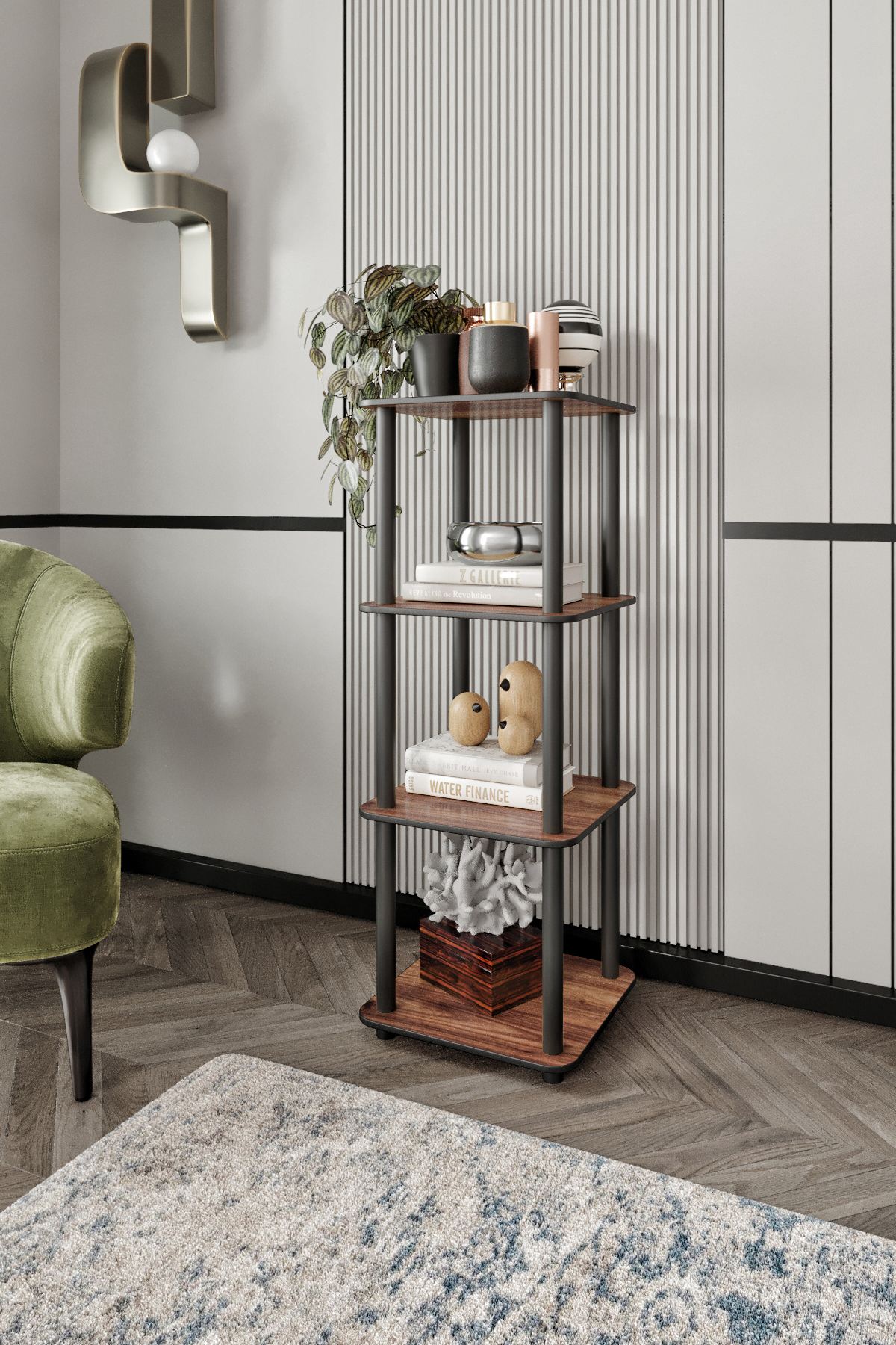 Corp biblioteca, Hanah Home, Bookcase 4 Tiers Square, 34x106x34 cm, MDF , Maro