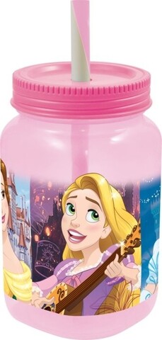 Pahar tip borcan cu pai Princess, Disney, 500 ml, plastic Disney