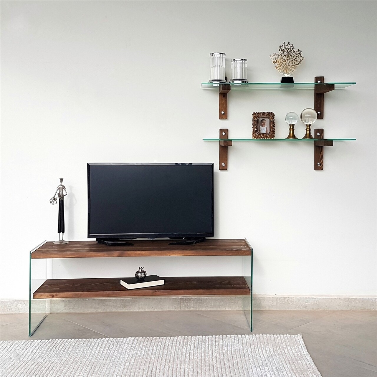 Comoda TV Cu Rafturi De Perete Neostill TV105, 120 X 45 Cm/85 X 25 Cm, Walnut