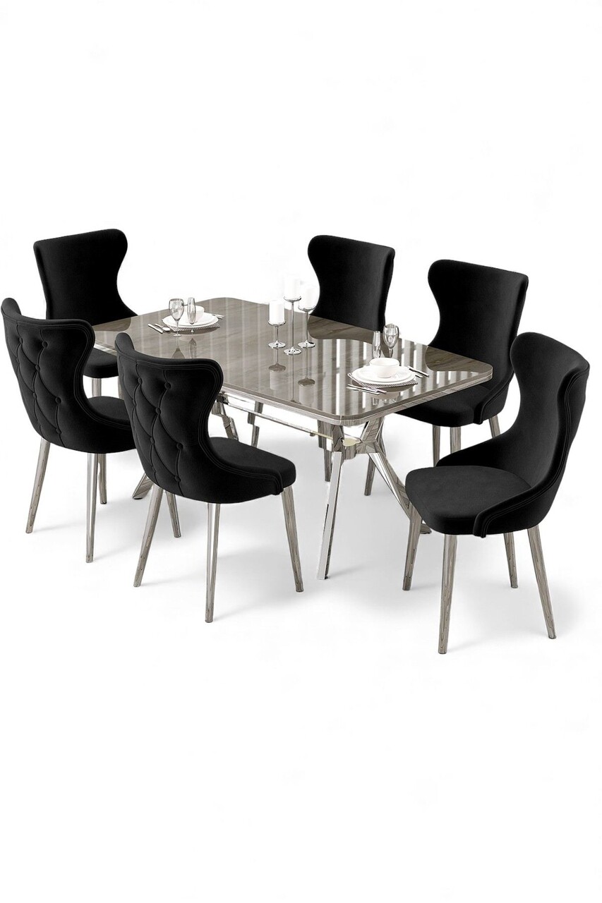 Set masa extensibila si scaune, Hanah Home, Esla, Antracit / Crom / Negru - view 2