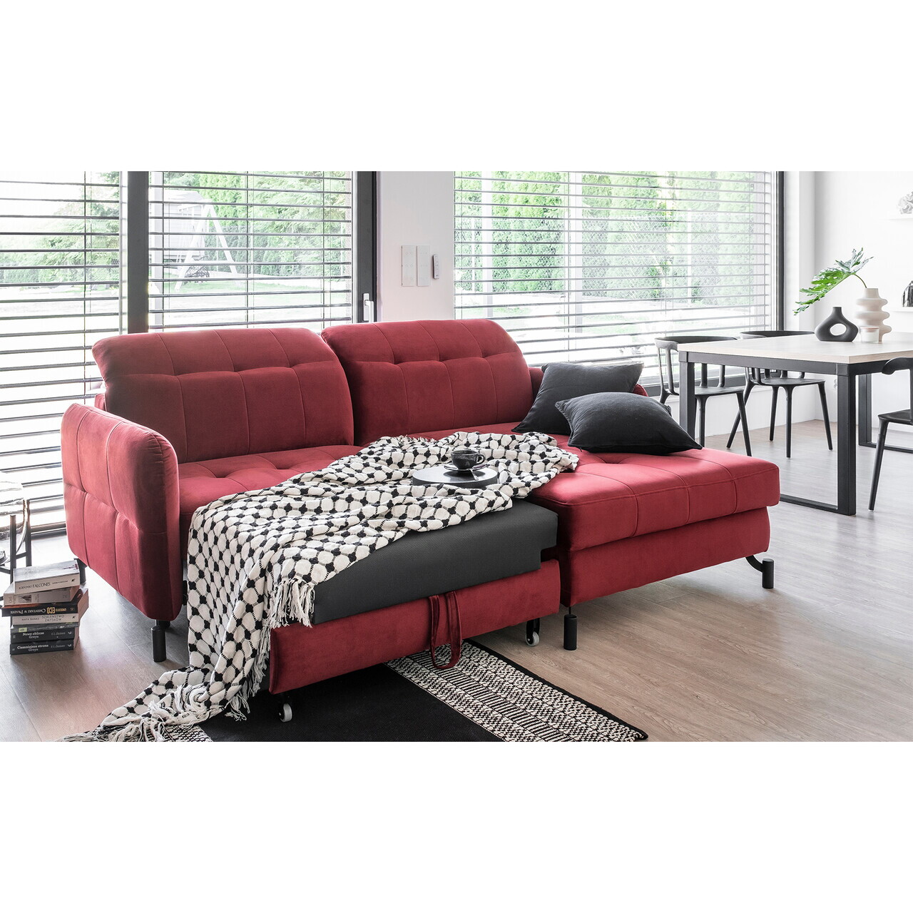 Set coltar extensibil dreapta 3 locuri si taburet ELTAP, Lor_PP_18, Lorelle, 225x160x105 cm / 100x70x45 cm, lemn/poliester, gri inchis - view 4