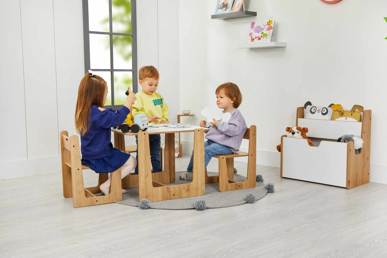 Set masa si scaun pentru copii, Hanah Home, Crane 2, Alb / Natural - view 2