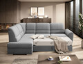 Coltar extensibil stanga 3 locuri ELTAP, LT-03NU, Siber, 270x186x93 cm, lemn/poliester, gri deschis