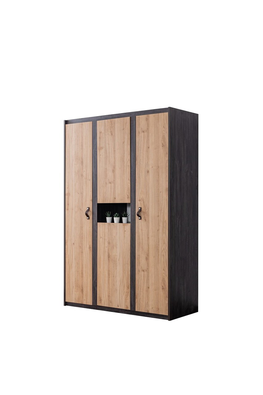 Dulap pentru haine, Hanah Home, Aktif, 132x195x53 cm, PAL, Antracit/Maro - view 2