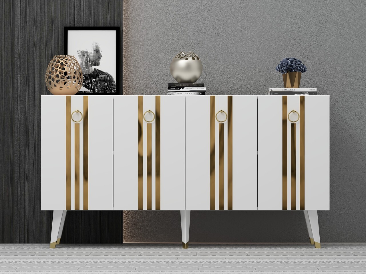 Consola, Olivia, Isil, 150x80x40 cm, PAL , Alb/Auriu - 1 | YEO