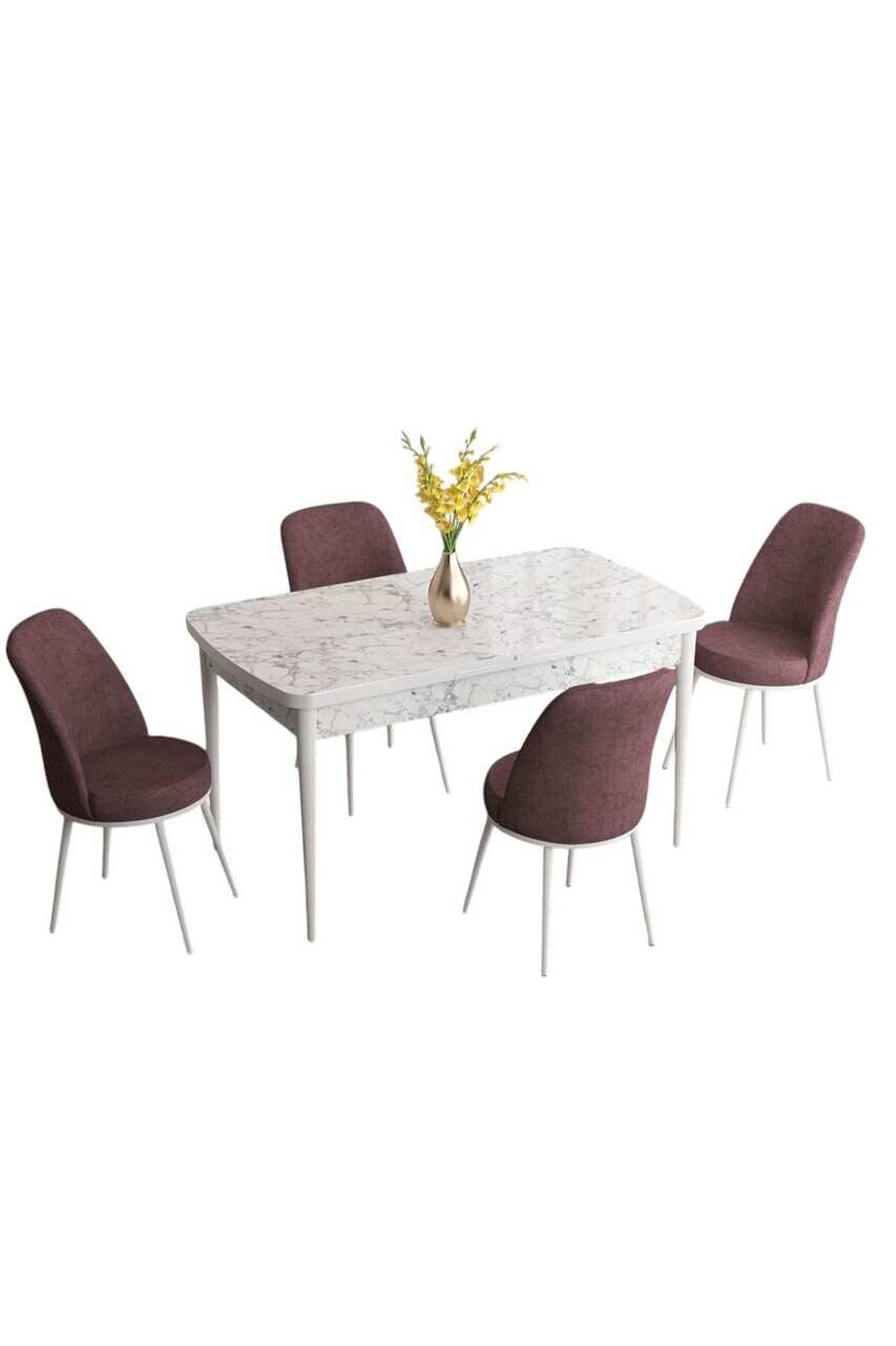 Set masa extensibila si scaune (5 piese), Hanah Home, Han, Model de marmură albă / Roz prăfuit — imaginea 2