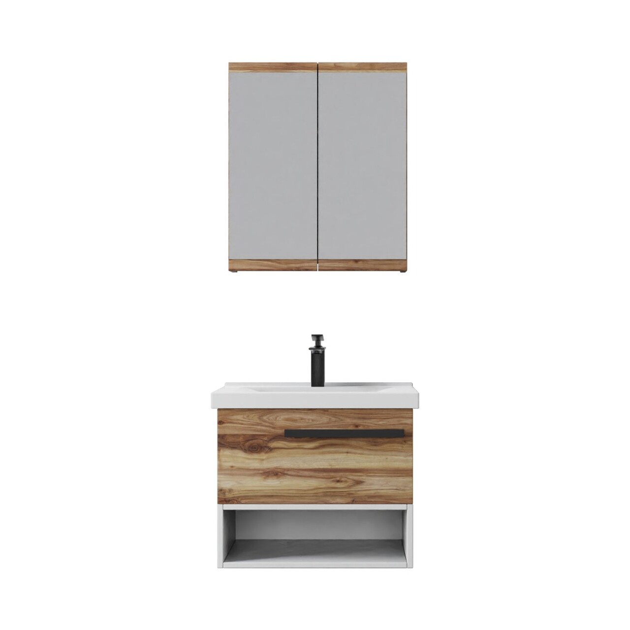 Set mobilier de baie (2 piese), Hanah Home, Blanc 65, Pin - view 4