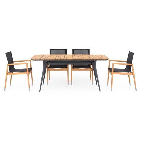 Set mobilier pentru gradina/terasa, 4 scaune si masa, Menorca, aluminiu, natur/negru