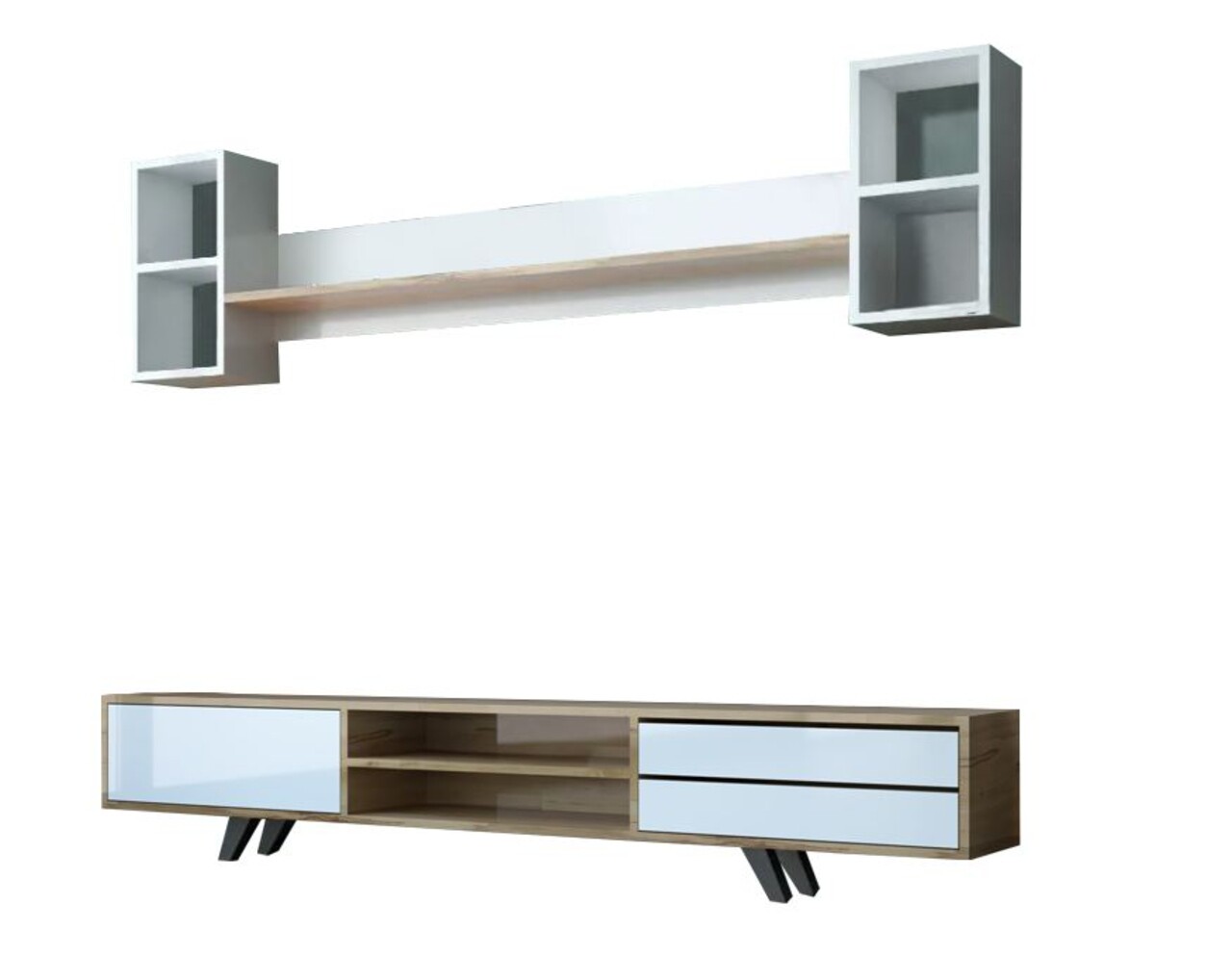 Comoda TV, Hanah Home, Rb-072, 180x45x40 cm, Alb / Stejar - imagine 5