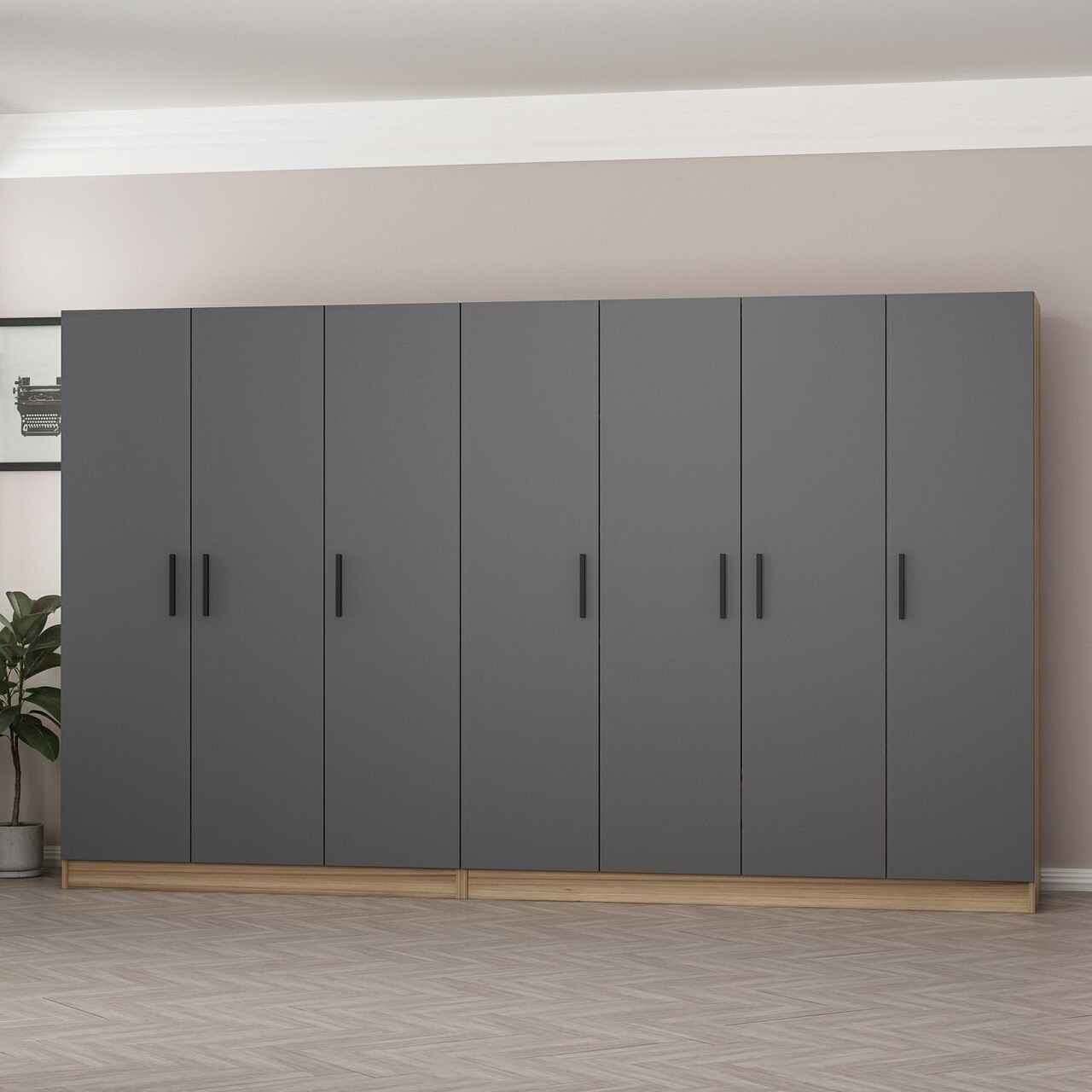 Dulap pentru haine, Minerva, Kale, 315x210x52 cm, PAL, Antracit - 2 | YEO