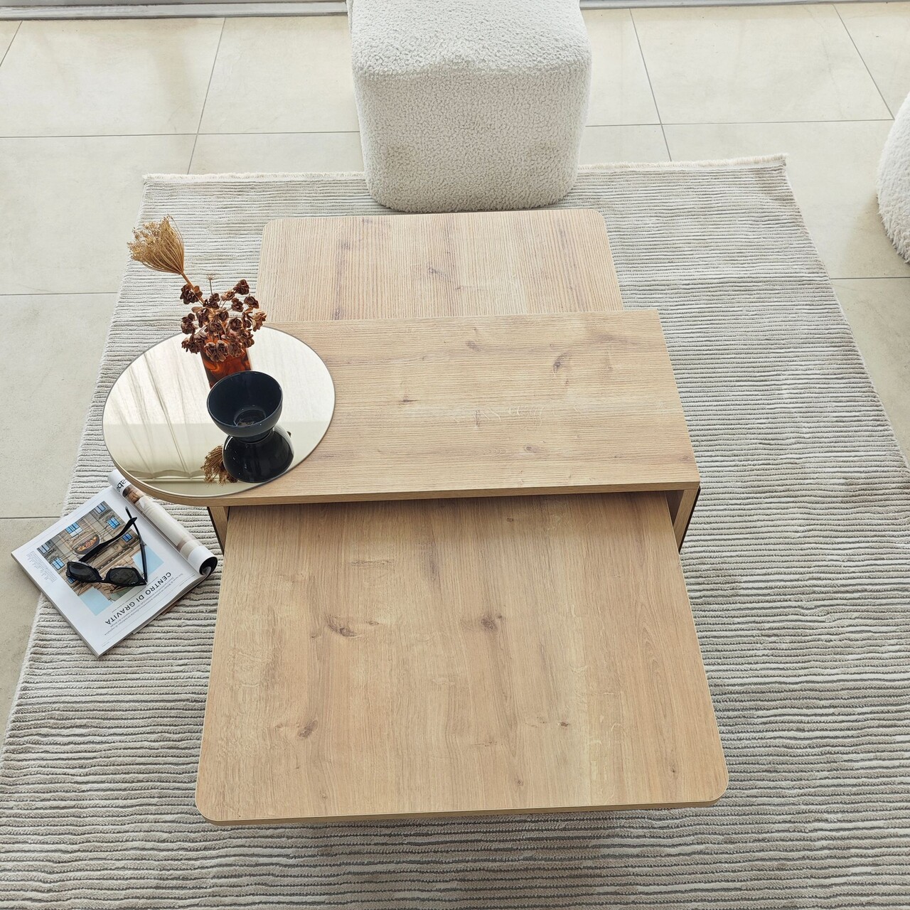 Set masute de cafea, Hanah Home, Luna 2, Bronz / Stejar Safir - imagine 6