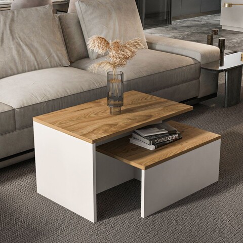 Set masute 2 piese, Zena Home, Twins, Stejar / Alb