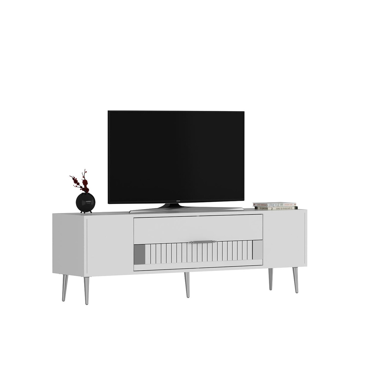 Comoda TV, Olivia, Dekolp4, Alb / Argintiu - 2 | YEO