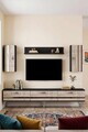 Comoda TV, Hanah Home, Ilay, 180x41x30 cm, Antracit / Travertin / Argint