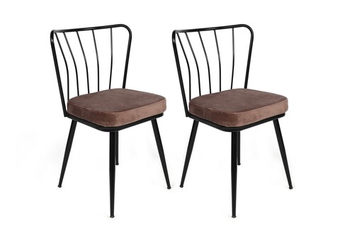 Set scaune 2 piese, Nmobb, Yıldız-947 V2, Metal, Maro deschis / Negru