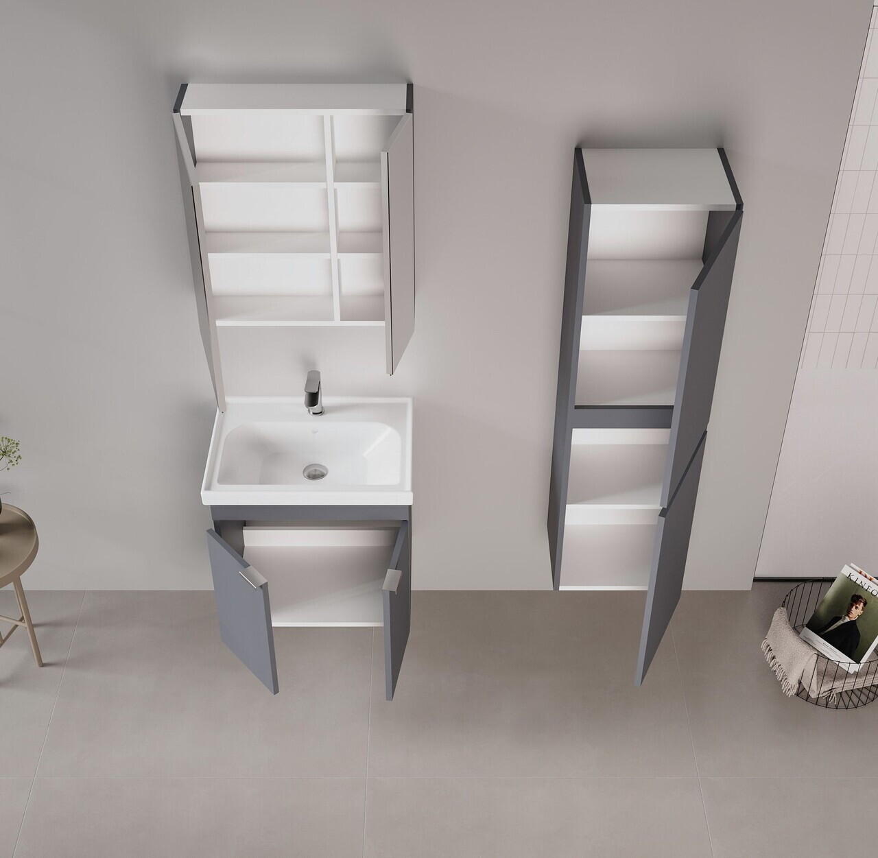 Dulap de baie cu chiuvetă, Hanah Home, Desna 50, Antracit mat — imaginea 4
