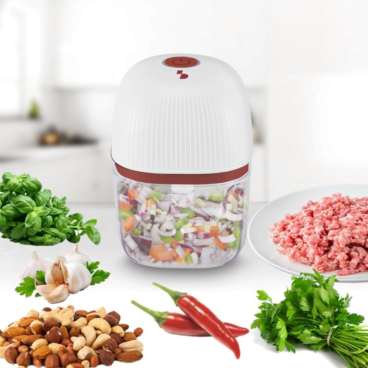 Mini tocator electric Beper, 8.8x12.8 cm, inox/ABS, alb/rosu - view 6