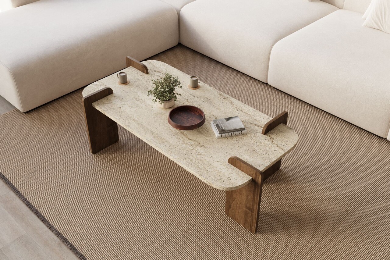 Masuta de cafea, Hanah Home, Leapiri, 120x35x60 cm, PAL, Travertin / Nuc - view 3