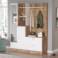 Dulap cu pantofar, cuier si oglinda DD5-AW, Locelso, 140x36.8x181.8 cm, PAL, natural/alb