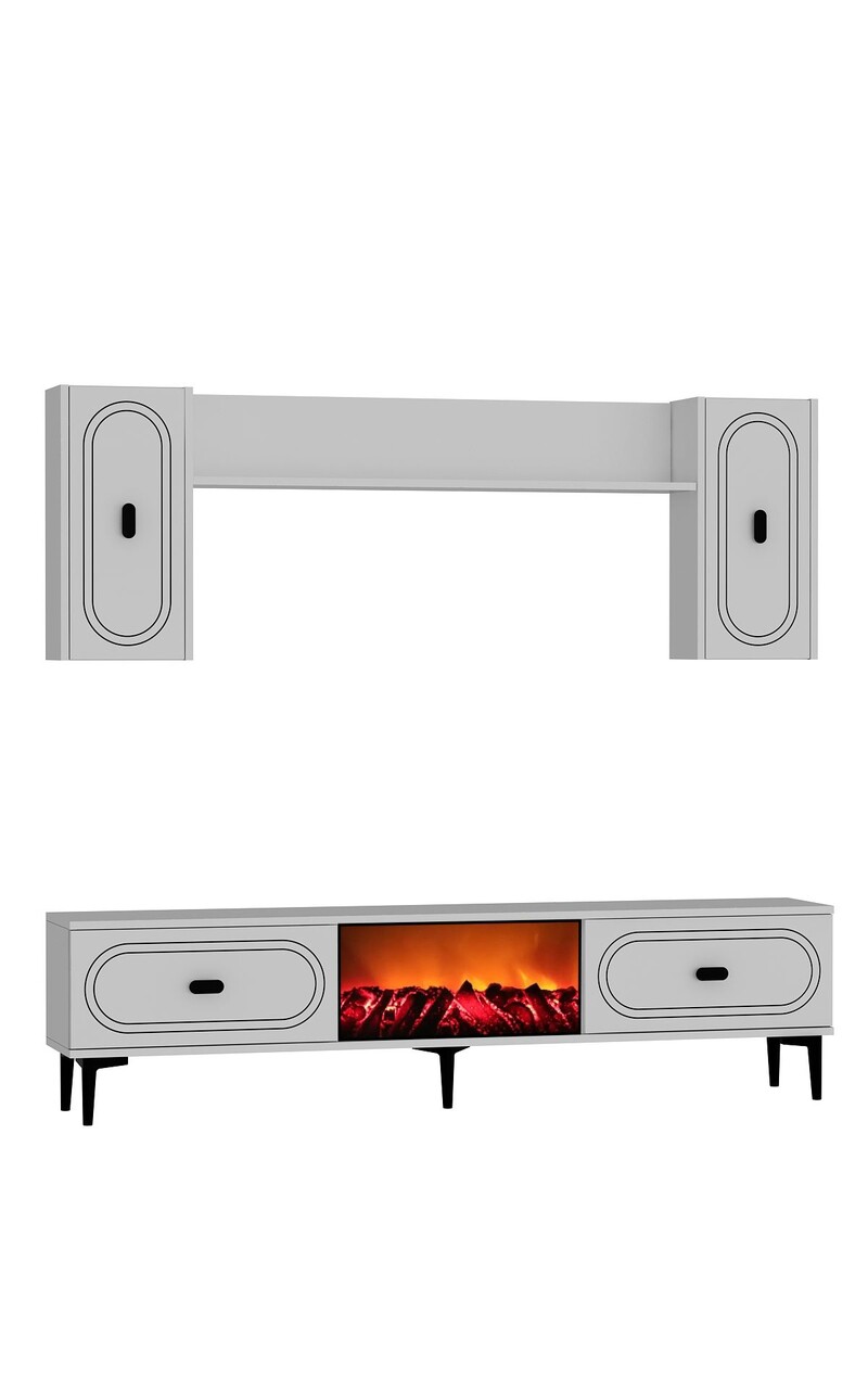 Comoda TV, Hanah Home, Weny Bohem Fireplace, 150x44.6x29.6 cm, PAL , Alb - imagine 4
