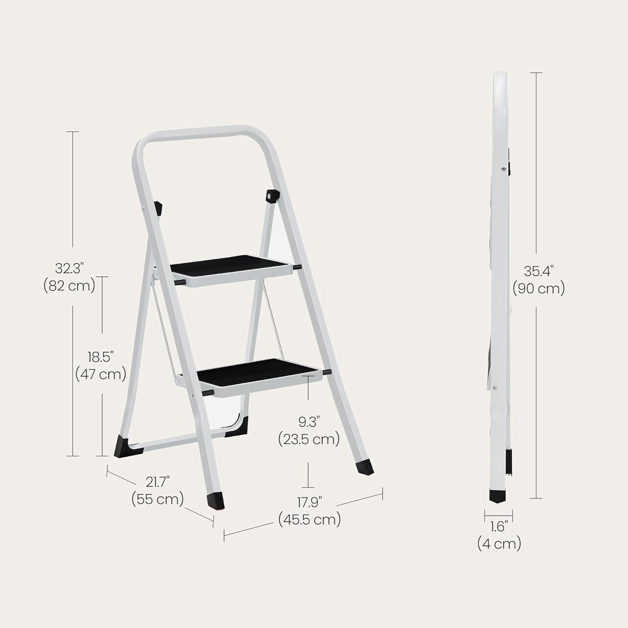 Scara cu 2 trepte, Songmics, plibila, 46.5x63.5x80 cm, max 150 kg, otel, alb - view 12
