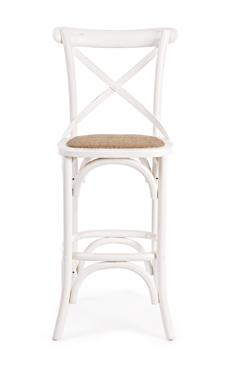 Scaun de bar Cross, Bizzotto, lemn de ulm, 50x52x118 cm, alb - 2 | YEO