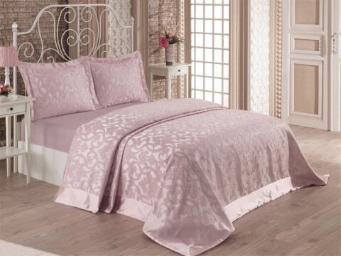 Set cuvertura de pat dubla, 3 piese, 60% bumbac si 40% poliester, Nazenin Home, Alona Powder