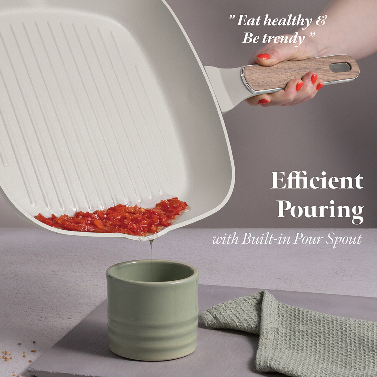 Tigaie grill cu capac Berlinger Haus, Sahara Nordic, 28 cm, 2.1 L, aluminiu forjat, crem mat/natur - imagine 10