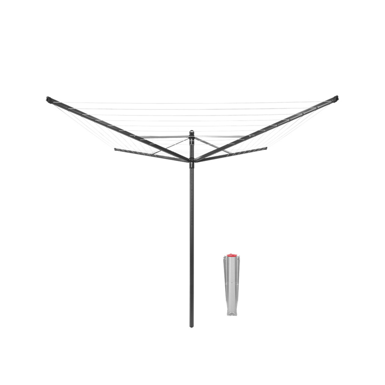 Uscator de rufe rotativ cu 4 brate + cu suport fixare pamant, Brabantia, Lift-O-Matic, 50 m capacitate de uscare, otel, antracit
