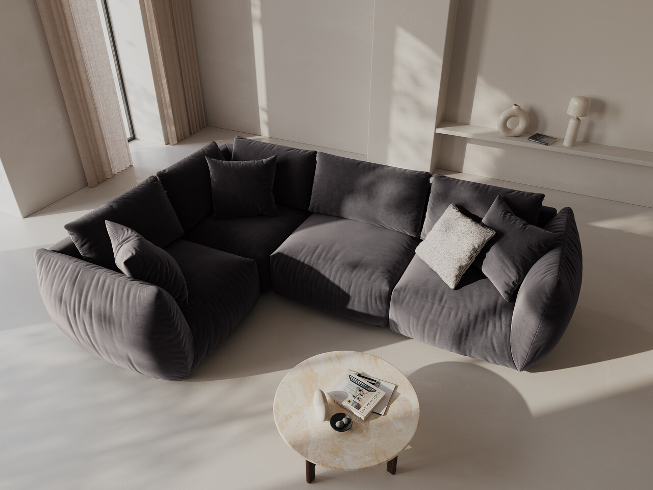 Coltar stanga 4 locuri, Chris-184, Micadoni Home, 295x210x80 cm, catifea, gri inchis