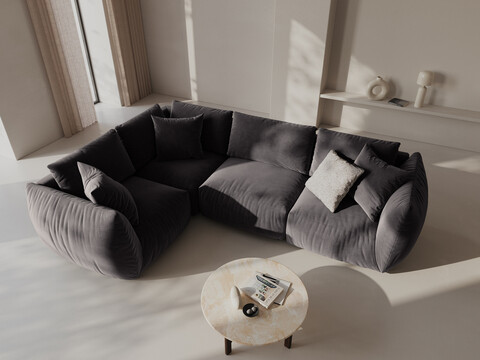 Coltar stanga 4 locuri, Chris-184, Micadoni Home, 295x210x80 cm, catifea, gri inchis