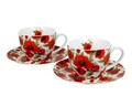 Set 2 cesti cu farfurioara, Duo, Lina, 280 ml, portelan, rosu