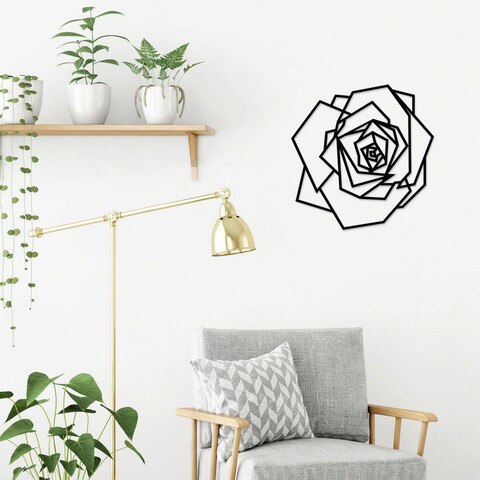 Decoratiune de perete, wild rose, metal, dimensiune: 60 x 60 cm, negru