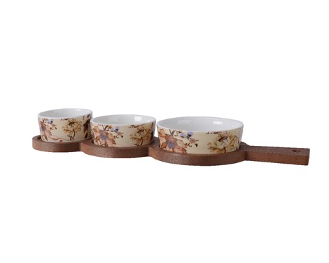 Set pentru servire gustari Flowers, Decoris, 4 piese, portelan, multicolor