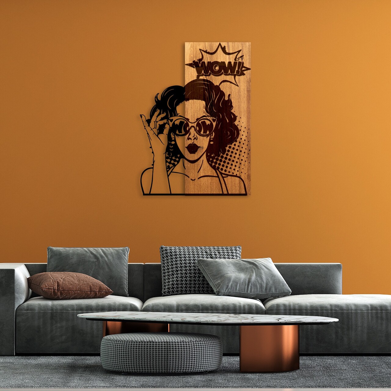Decoratiune de perete, Wow, Lățime: 42 cm, Nuc / Negru - view 3